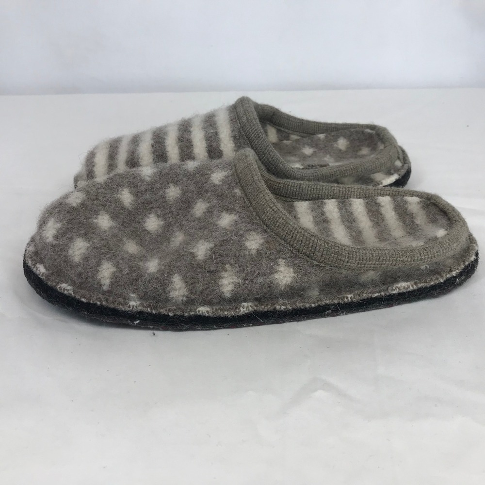 Garnet Hill Womens 10 Wool Slippers Mismatched Stripes Polka Dots Grey White - Picture 4 of 8